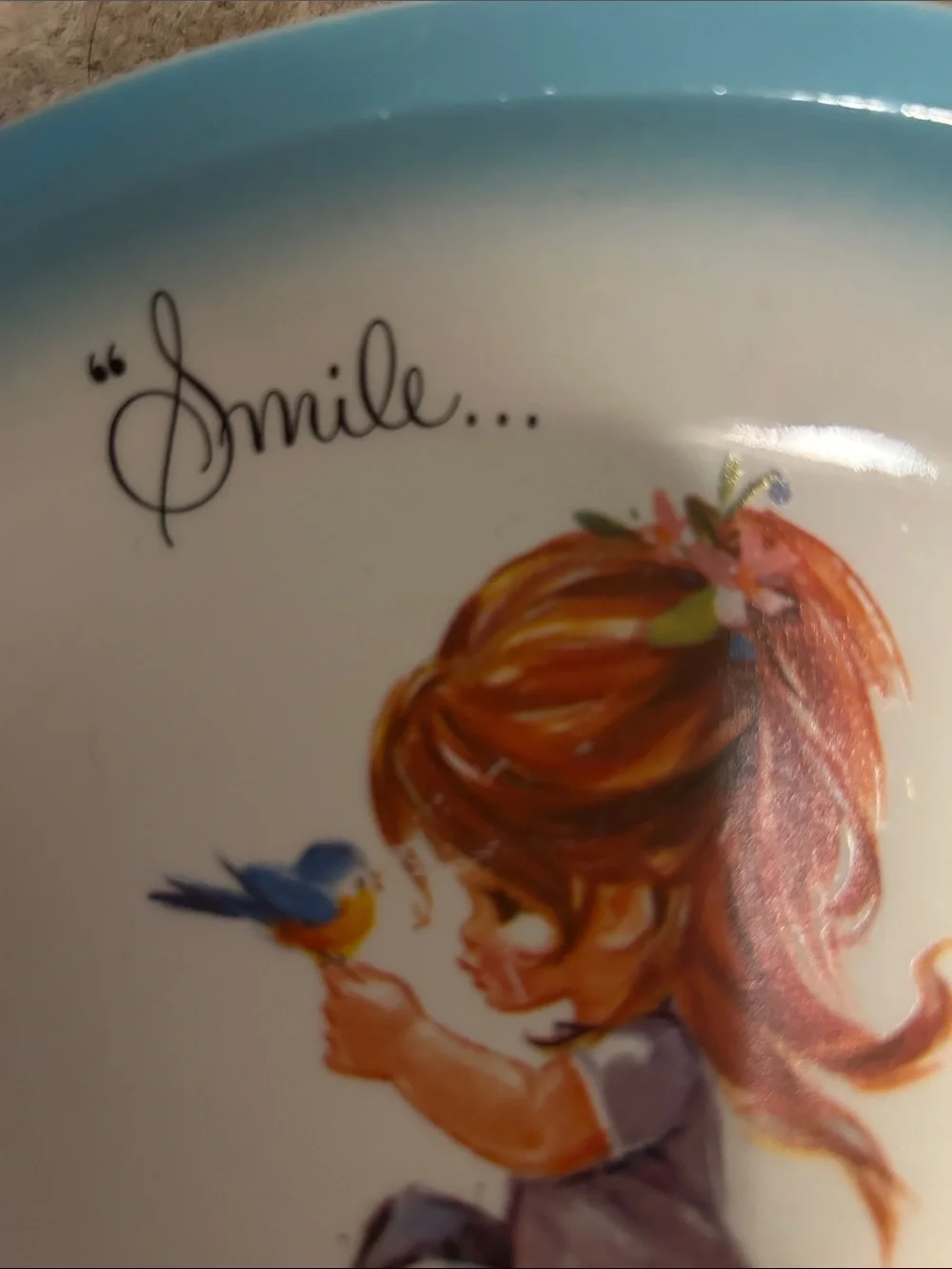 vintage Blue Rim Decorative Ceramic Plate - 'The World is a Wonderful Place'